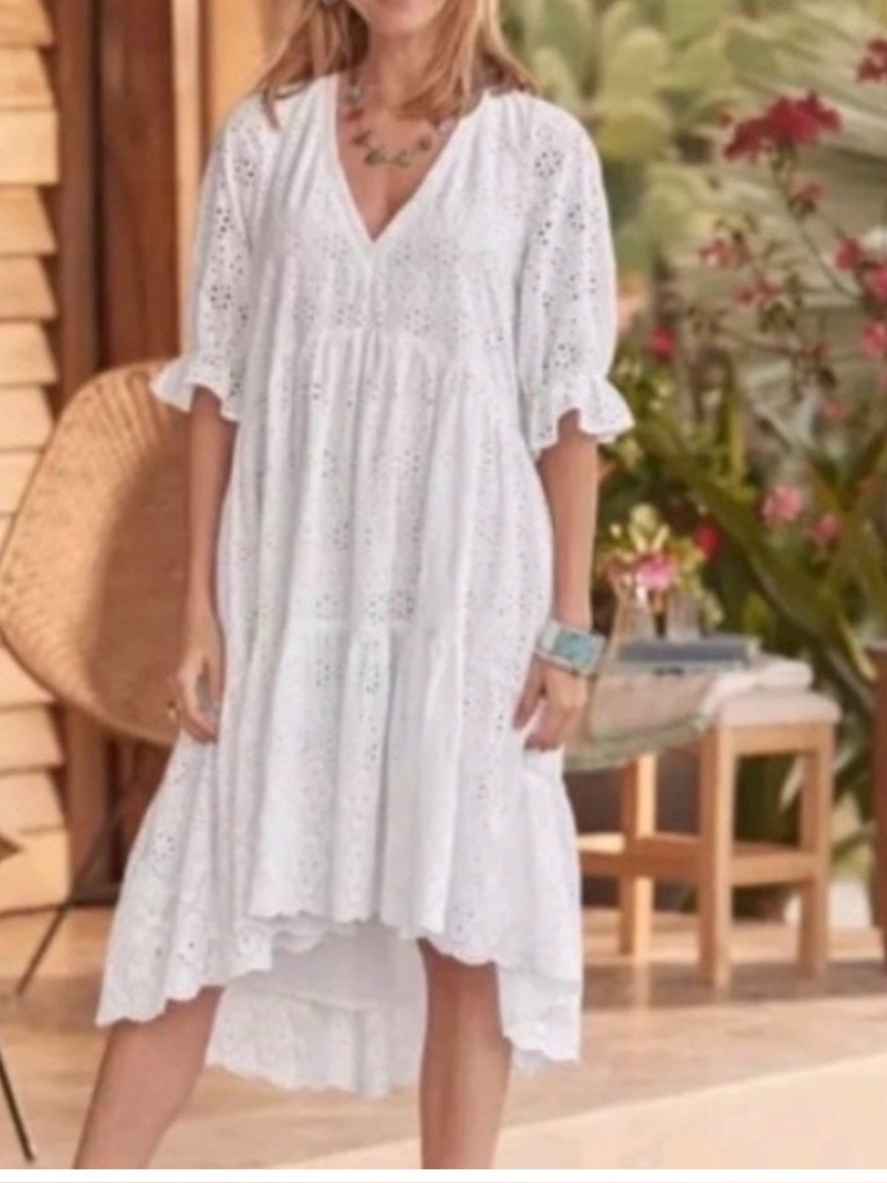 Sundance‎ Jasmine Eyelet Dress Womens S White Cotton Midi Babydoll Cottagecore